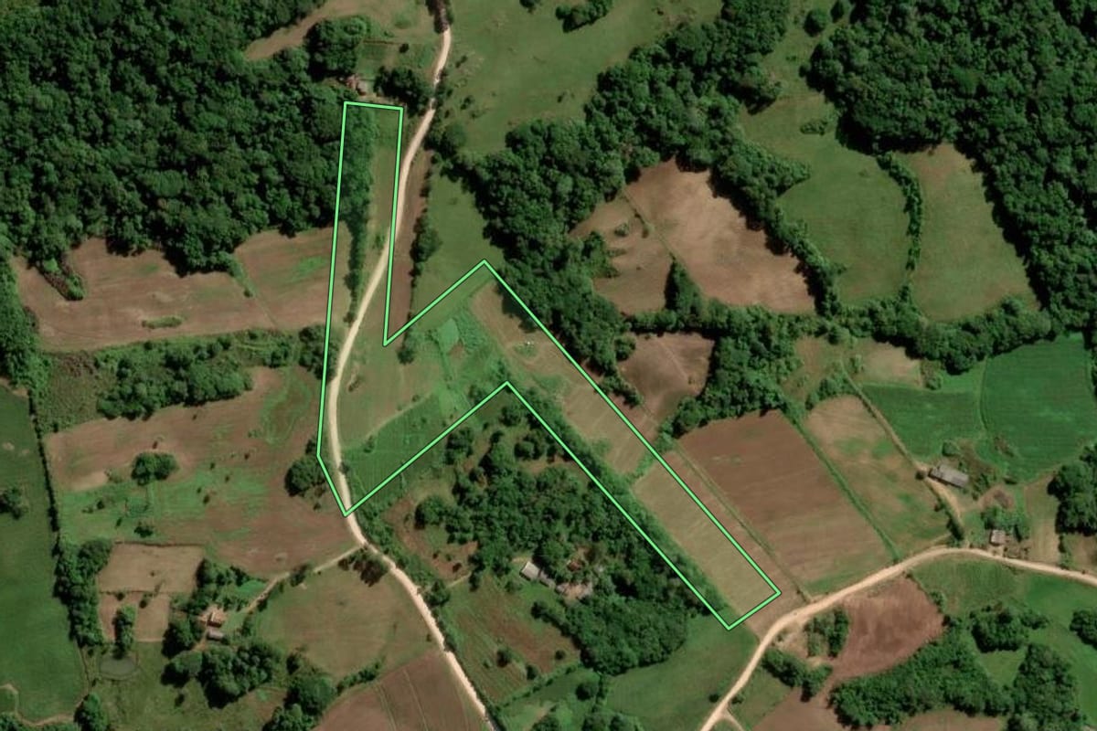 Imagem de satélite do imóvel rural em São Lourenço do Sul (RS), com o contorno declarado no CAR desenhado por cima.