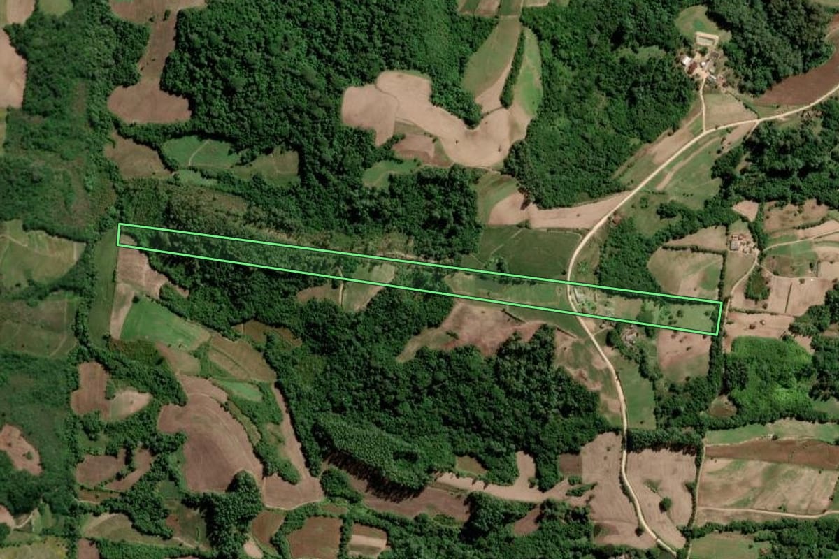 Imagem de satélite do imóvel rural em São Lourenço do Sul (RS), com o contorno declarado no CAR desenhado por cima.