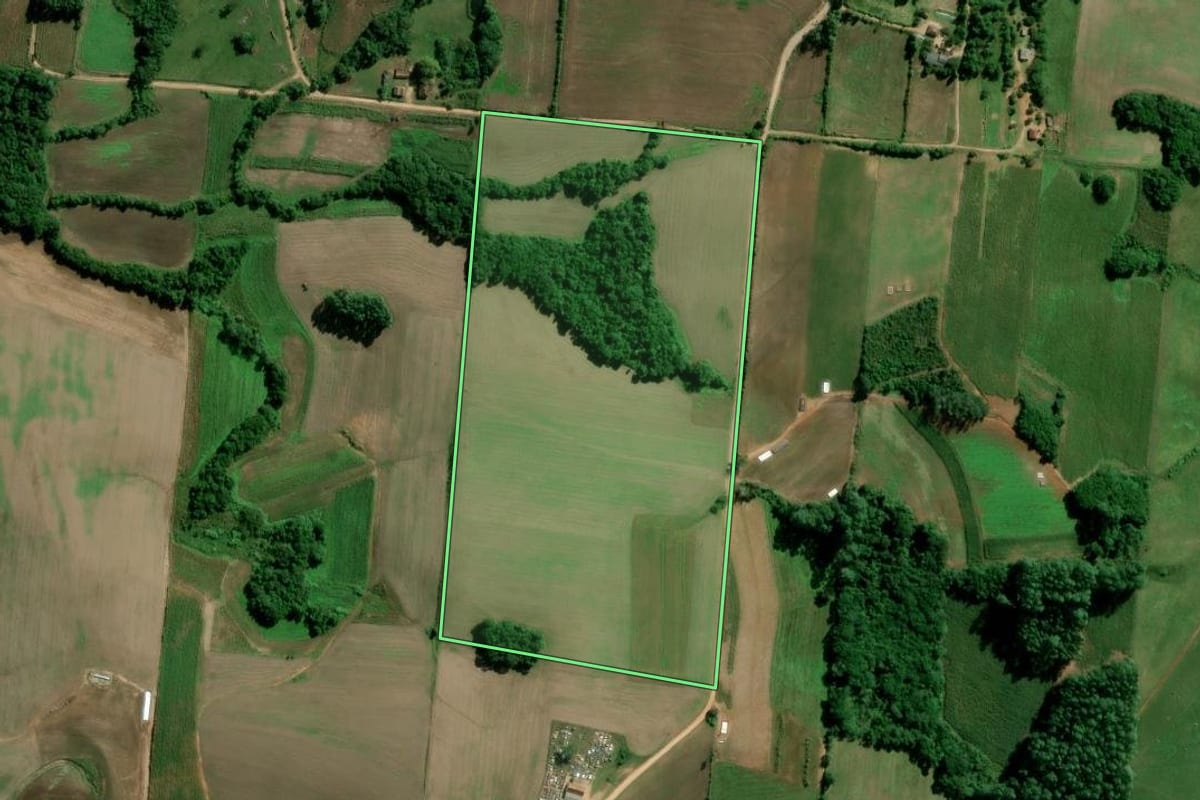 Imagem de satélite do imóvel rural em São Lourenço do Sul (RS), com o contorno declarado no CAR desenhado por cima.