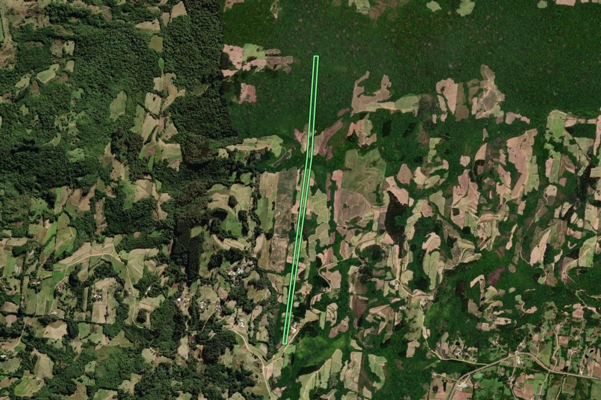 Imagem de satélite do imóvel rural em São Lourenço do Sul (RS), com o contorno declarado no CAR desenhado por cima.