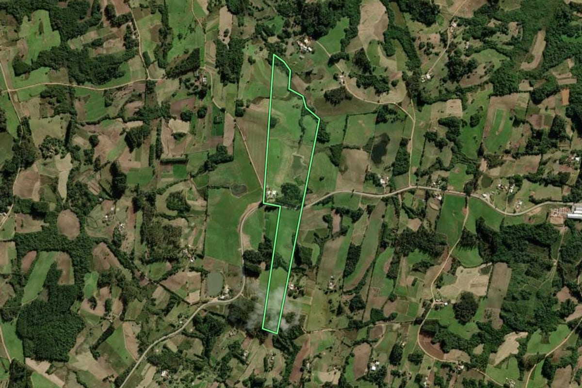 Imagem de satélite do imóvel rural em São Lourenço do Sul (RS), com o contorno declarado no CAR desenhado por cima.