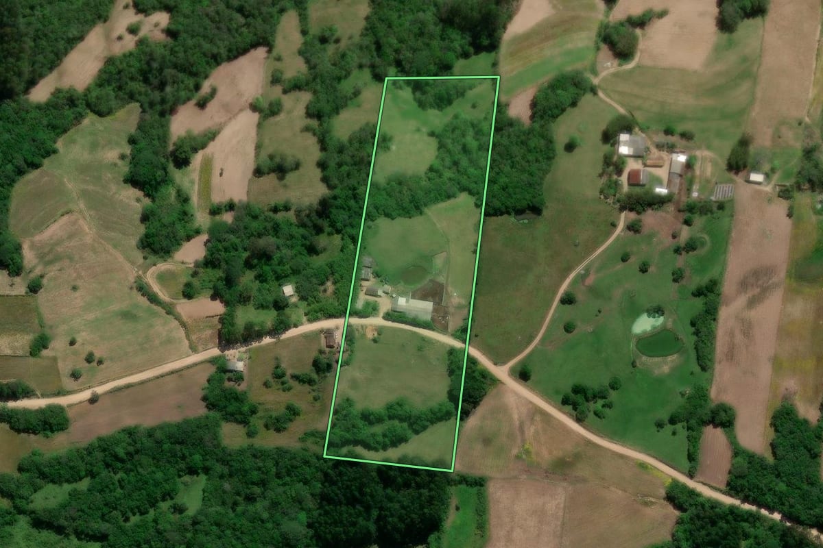 Imagem de satélite do imóvel rural em São Lourenço do Sul (RS), com o contorno declarado no CAR desenhado por cima.