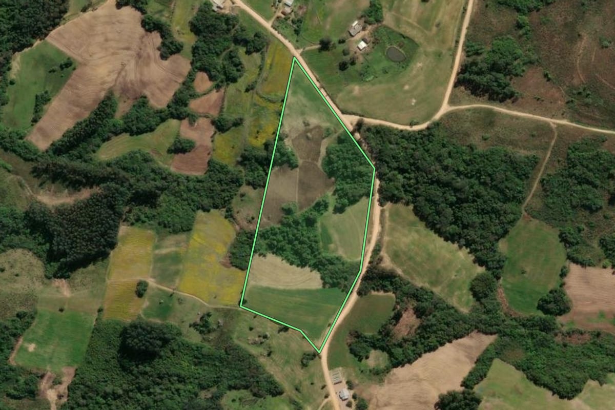 Imagem de satélite do imóvel rural em São Lourenço do Sul (RS), com o contorno declarado no CAR desenhado por cima.
