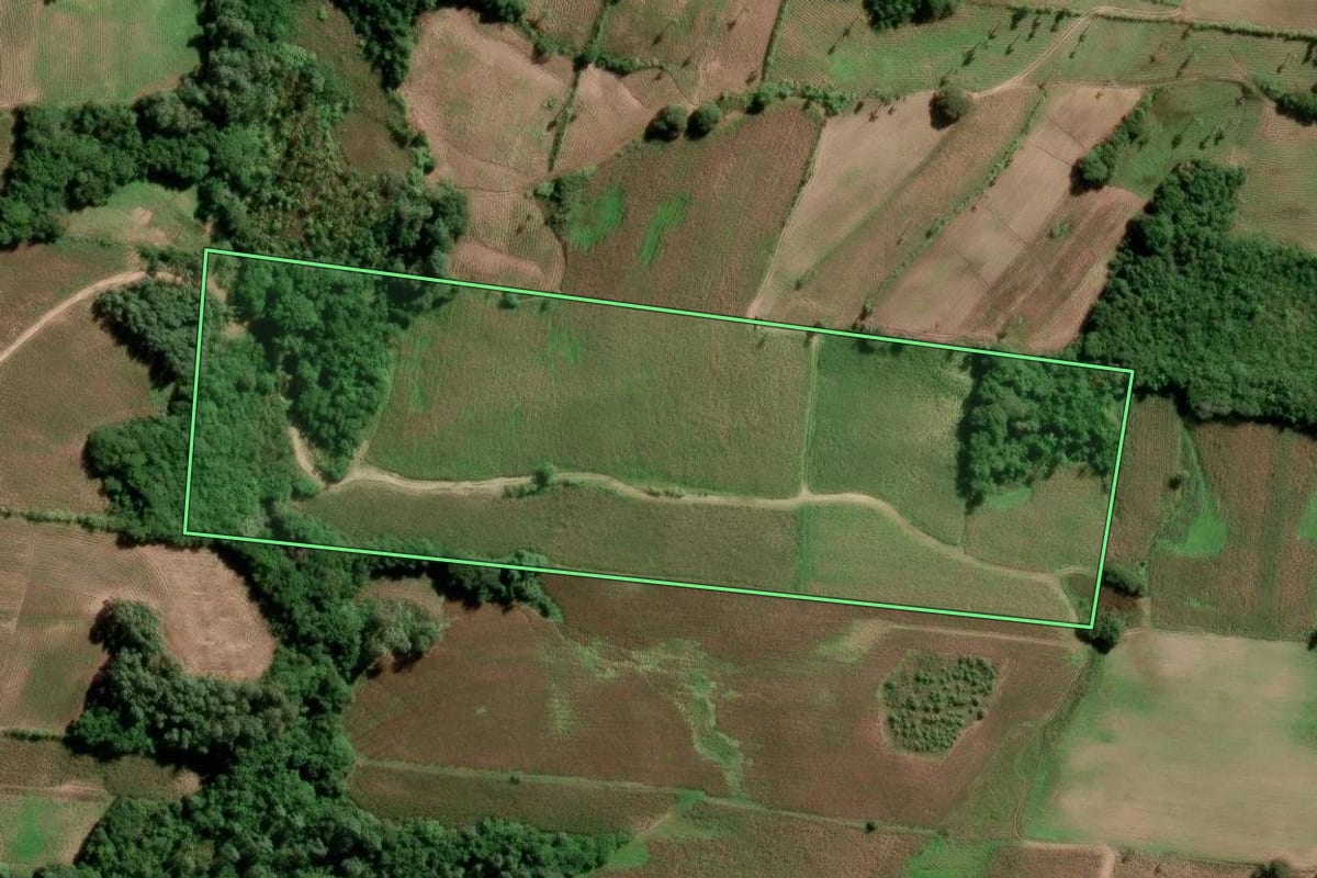 Imagem de satélite do imóvel rural em São Lourenço do Sul (RS), com o contorno declarado no CAR desenhado por cima.