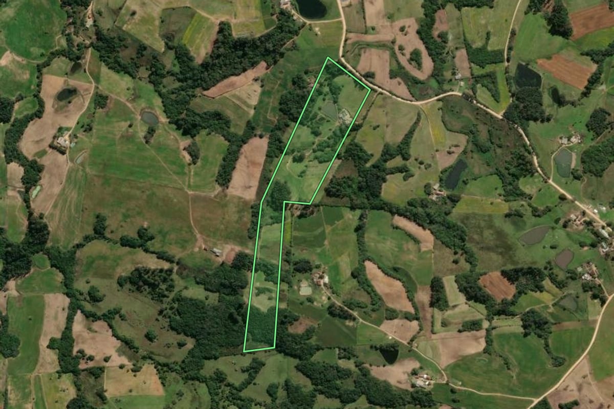 Imagem de satélite do imóvel rural em São Lourenço do Sul (RS), com o contorno declarado no CAR desenhado por cima.