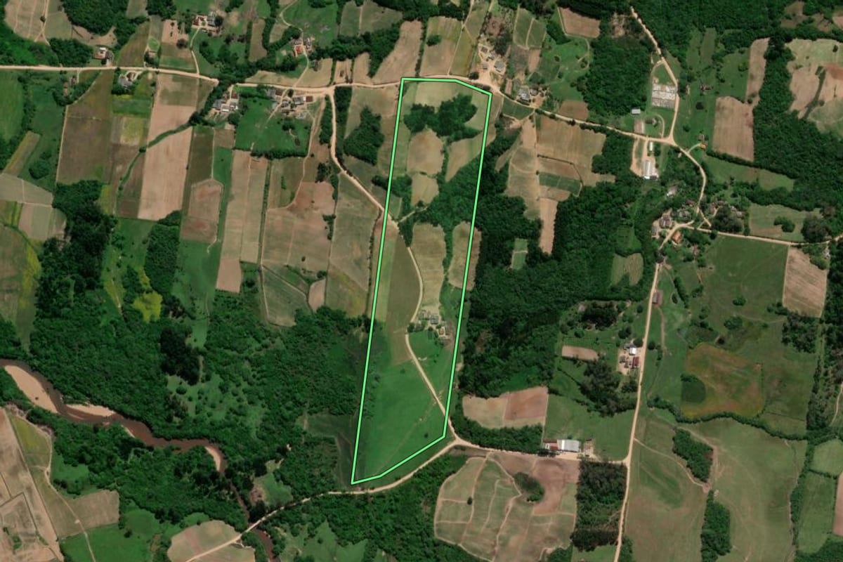 Imagem de satélite do imóvel rural em São Lourenço do Sul (RS), com o contorno declarado no CAR desenhado por cima.