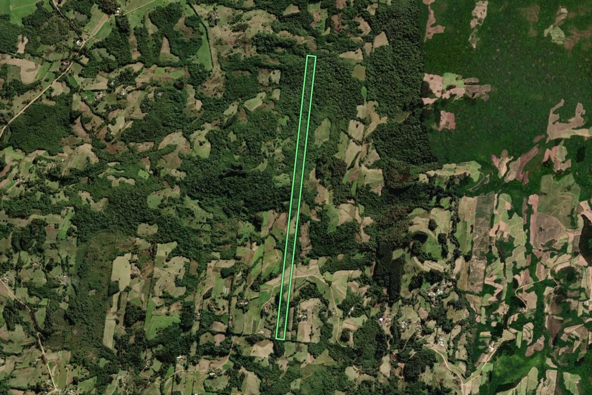 Imagem de satélite do imóvel rural em São Lourenço do Sul (RS), com o contorno declarado no CAR desenhado por cima.