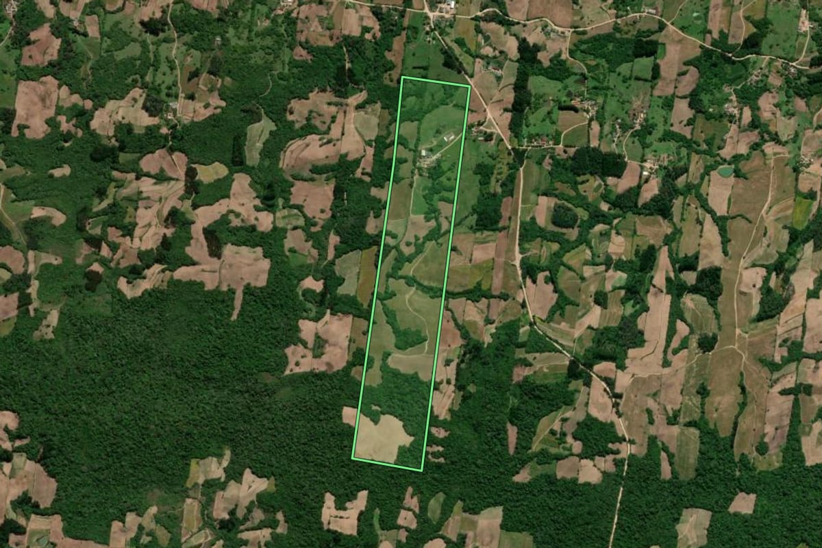 Imagem de satélite do imóvel rural em São Lourenço do Sul (RS), com o contorno declarado no CAR desenhado por cima.