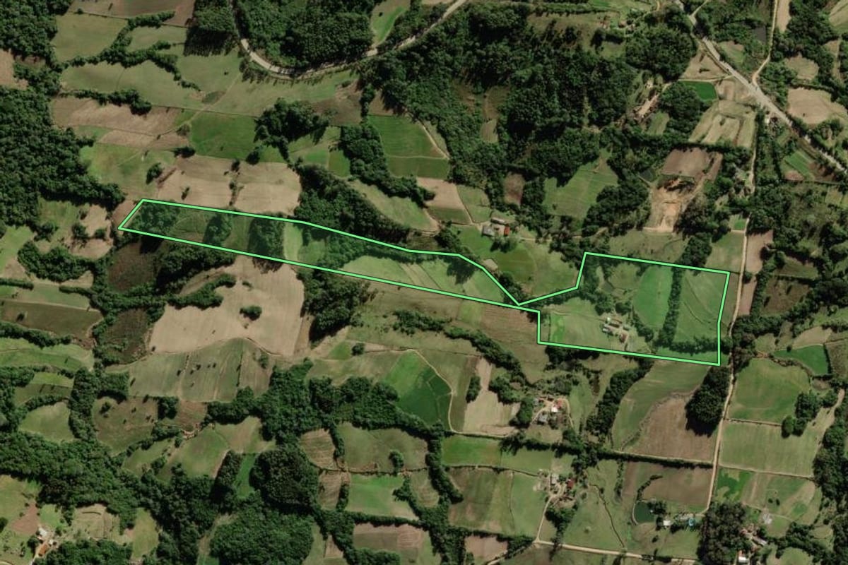 Imagem de satélite do imóvel rural em São Lourenço do Sul (RS), com o contorno declarado no CAR desenhado por cima.