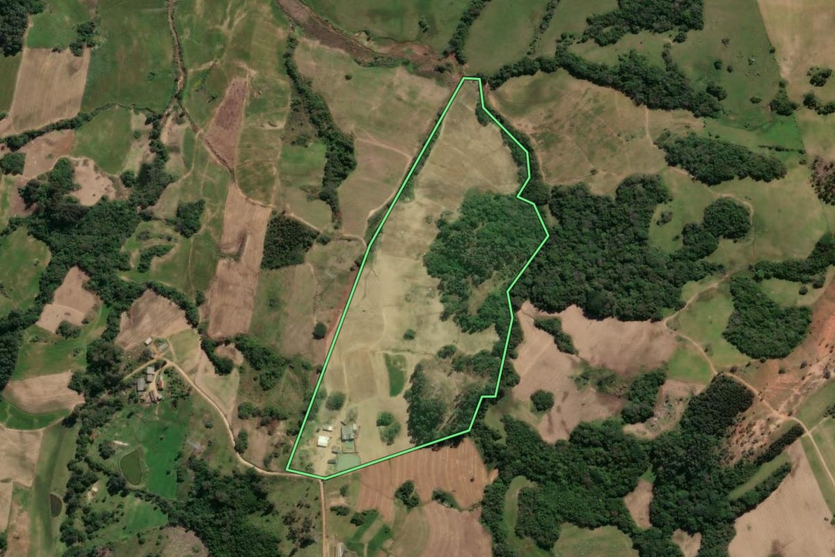 Imagem de satélite do imóvel rural em São Lourenço do Sul (RS), com o contorno declarado no CAR desenhado por cima.