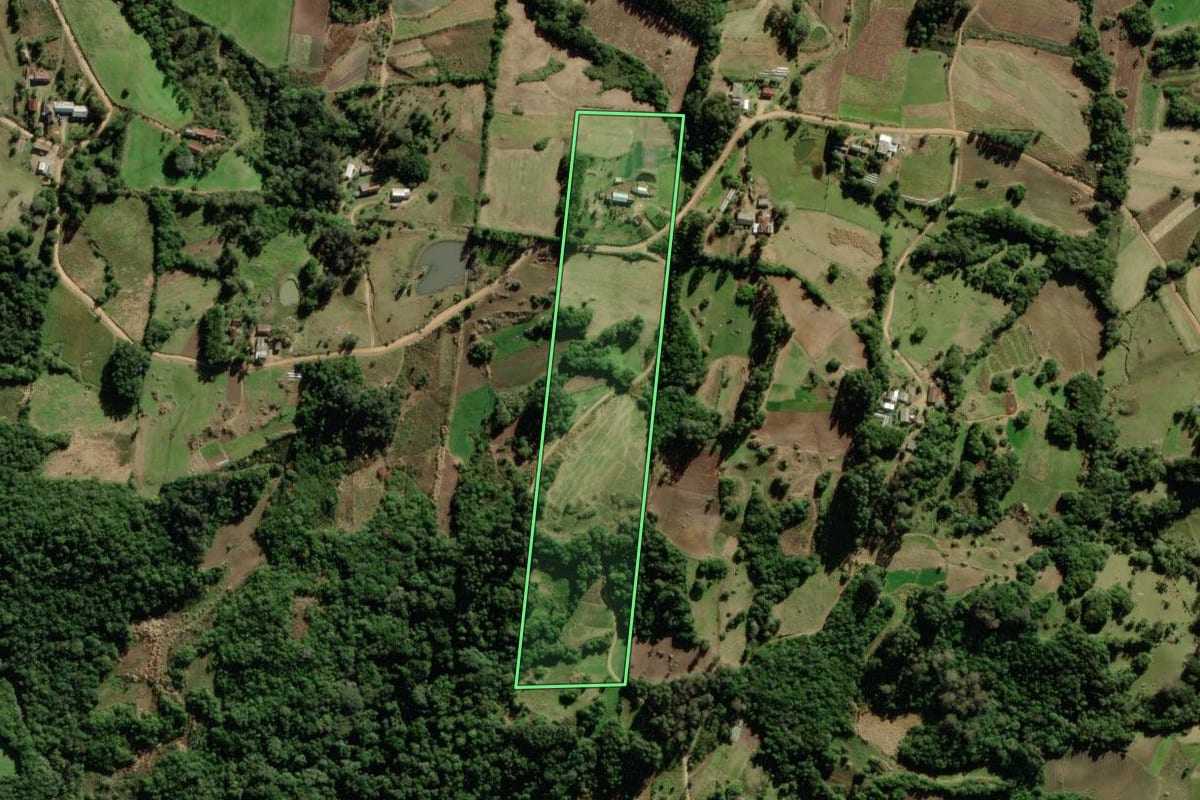 Imagem de satélite do imóvel rural em São Lourenço do Sul (RS), com o contorno declarado no CAR desenhado por cima.