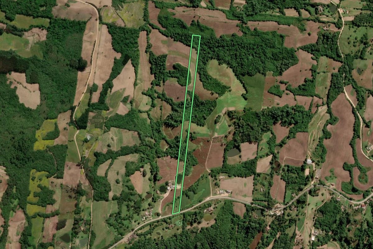 Imagem de satélite do imóvel rural em São Lourenço do Sul (RS), com o contorno declarado no CAR desenhado por cima.