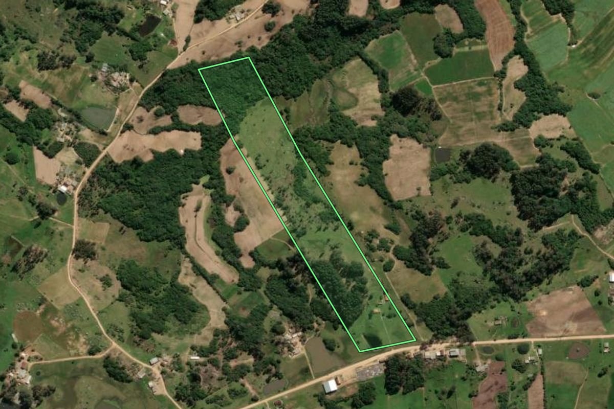 Imagem de satélite do imóvel rural em São Lourenço do Sul (RS), com o contorno declarado no CAR desenhado por cima.