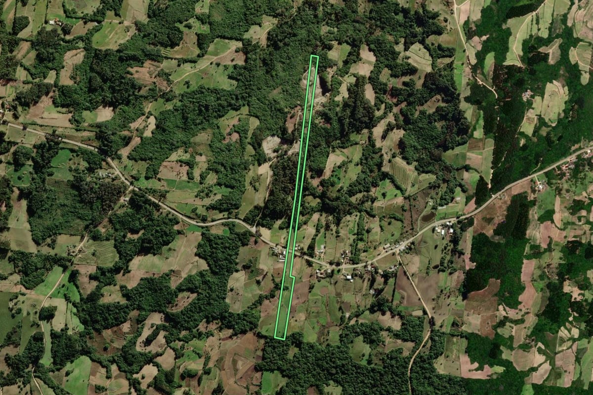 Imagem de satélite do imóvel rural em São Lourenço do Sul (RS), com o contorno declarado no CAR desenhado por cima.