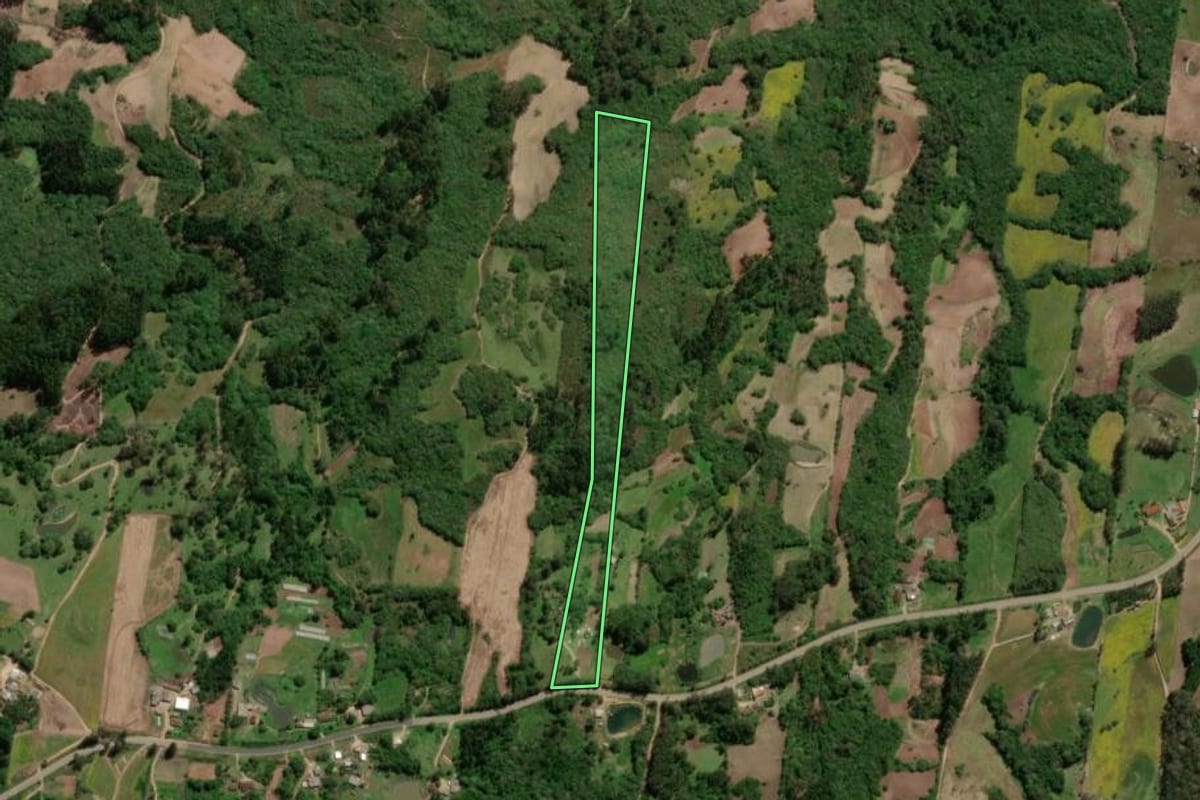 Imagem de satélite do imóvel rural em São Lourenço do Sul (RS), com o contorno declarado no CAR desenhado por cima.