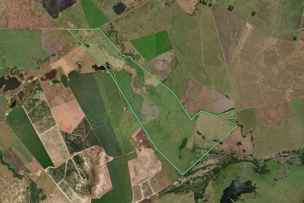 Imagem de satélite do imóvel rural em São Lourenço do Sul (RS), com o contorno declarado no CAR desenhado por cima.