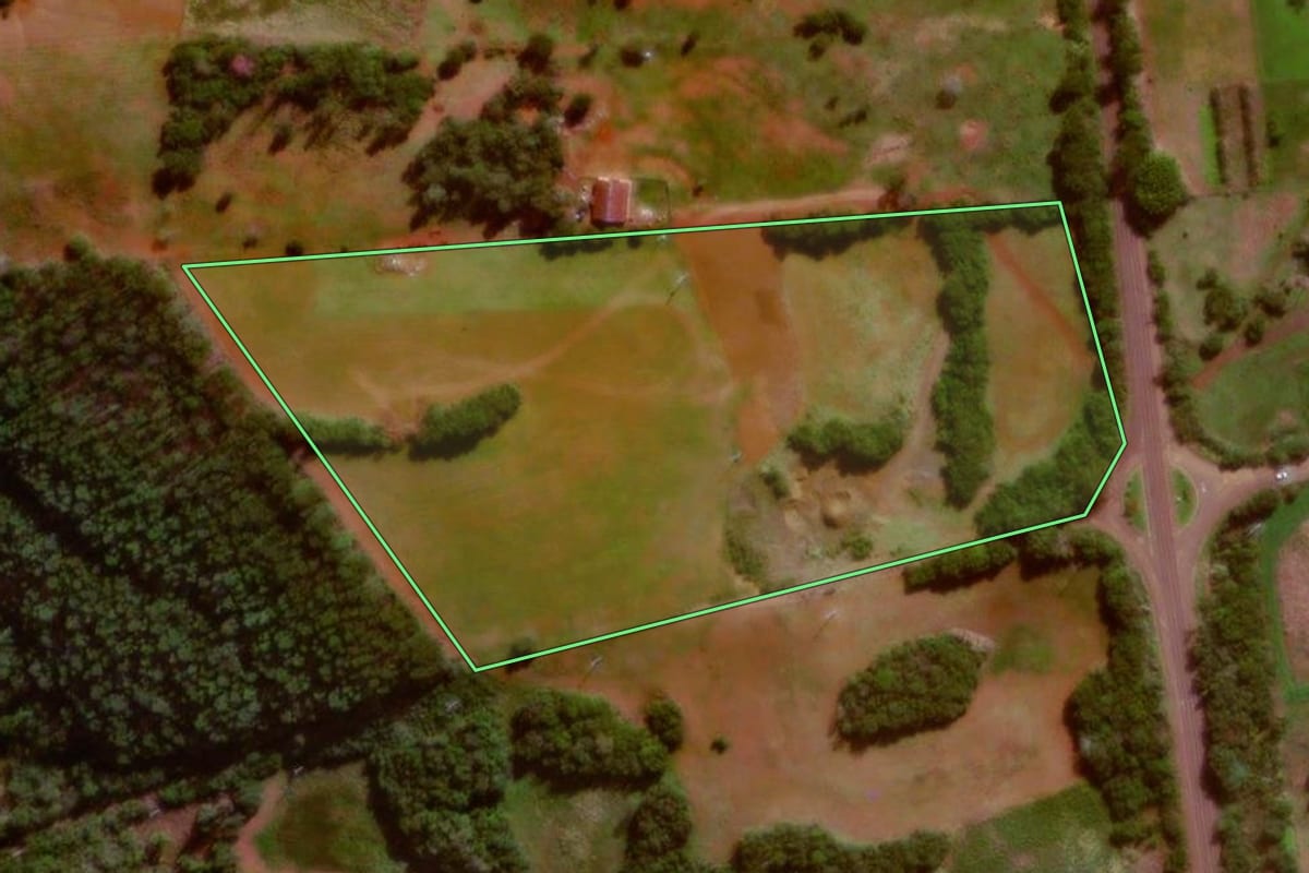 Imagem de satélite do imóvel rural em São Luiz Gonzaga (RS), com o contorno declarado no CAR desenhado por cima.