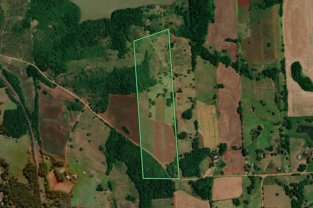 Imagem de satélite do imóvel rural em São Luiz Gonzaga (RS), com o contorno declarado no CAR desenhado por cima.