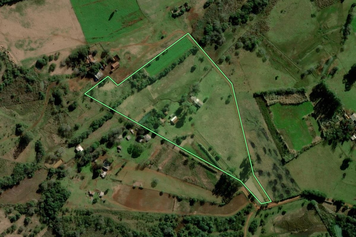 Imagem de satélite do imóvel rural em São Luiz Gonzaga (RS), com o contorno declarado no CAR desenhado por cima.