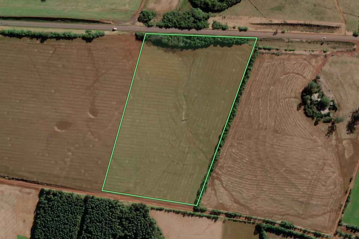 Imagem de satélite do imóvel rural em São Luiz Gonzaga (RS), com o contorno declarado no CAR desenhado por cima.