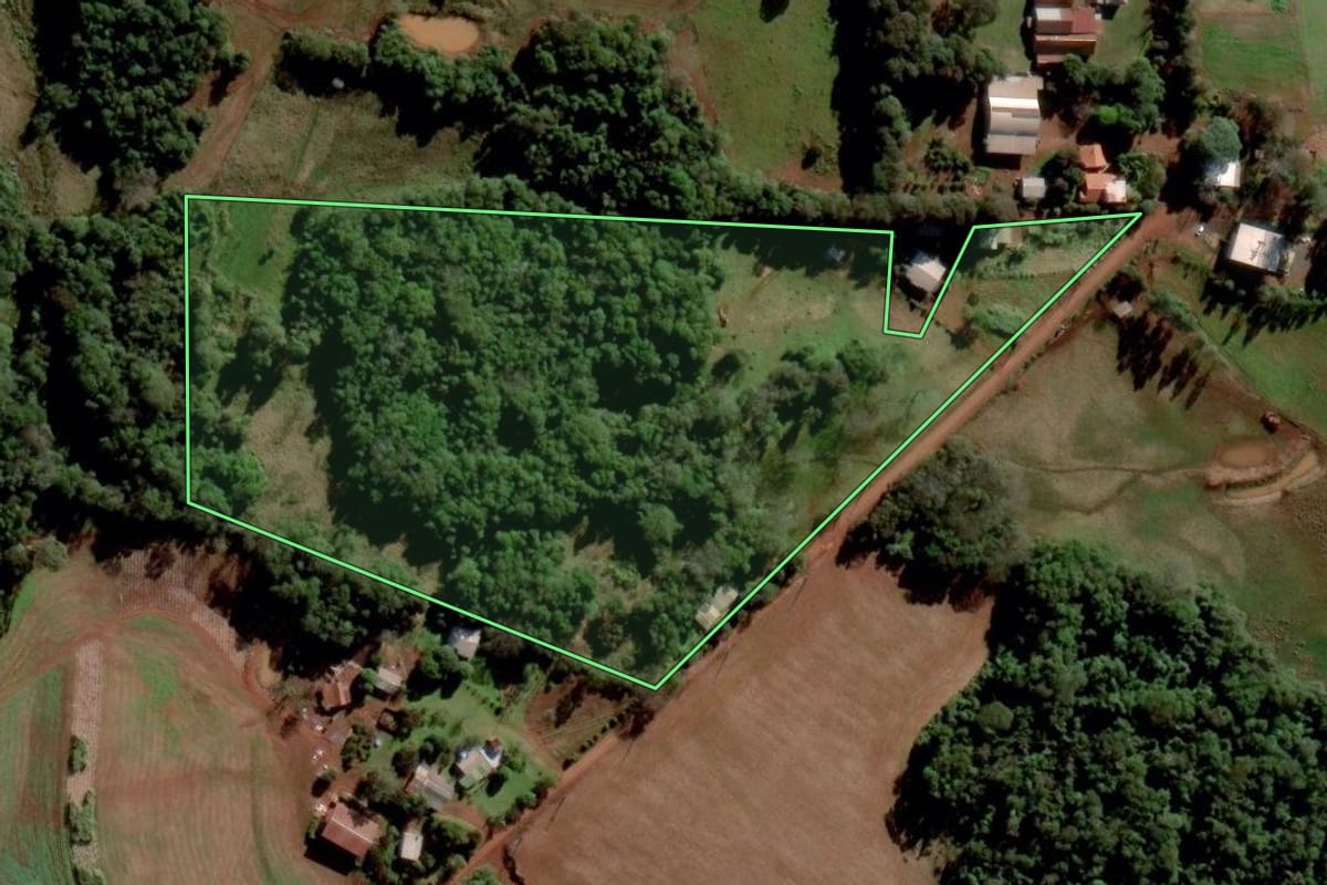 Imagem de satélite do imóvel rural em São Luiz Gonzaga (RS), com o contorno declarado no CAR desenhado por cima.