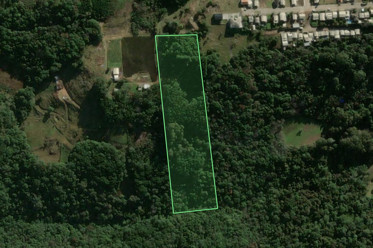 Imagem de satélite do imóvel rural em São Marcos (RS), com o contorno declarado no CAR desenhado por cima.