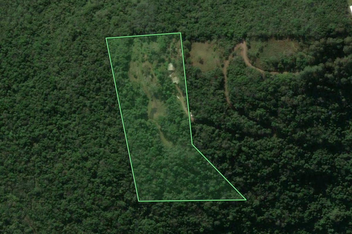 Imagem de satélite do imóvel rural em São Marcos (RS), com o contorno declarado no CAR desenhado por cima.