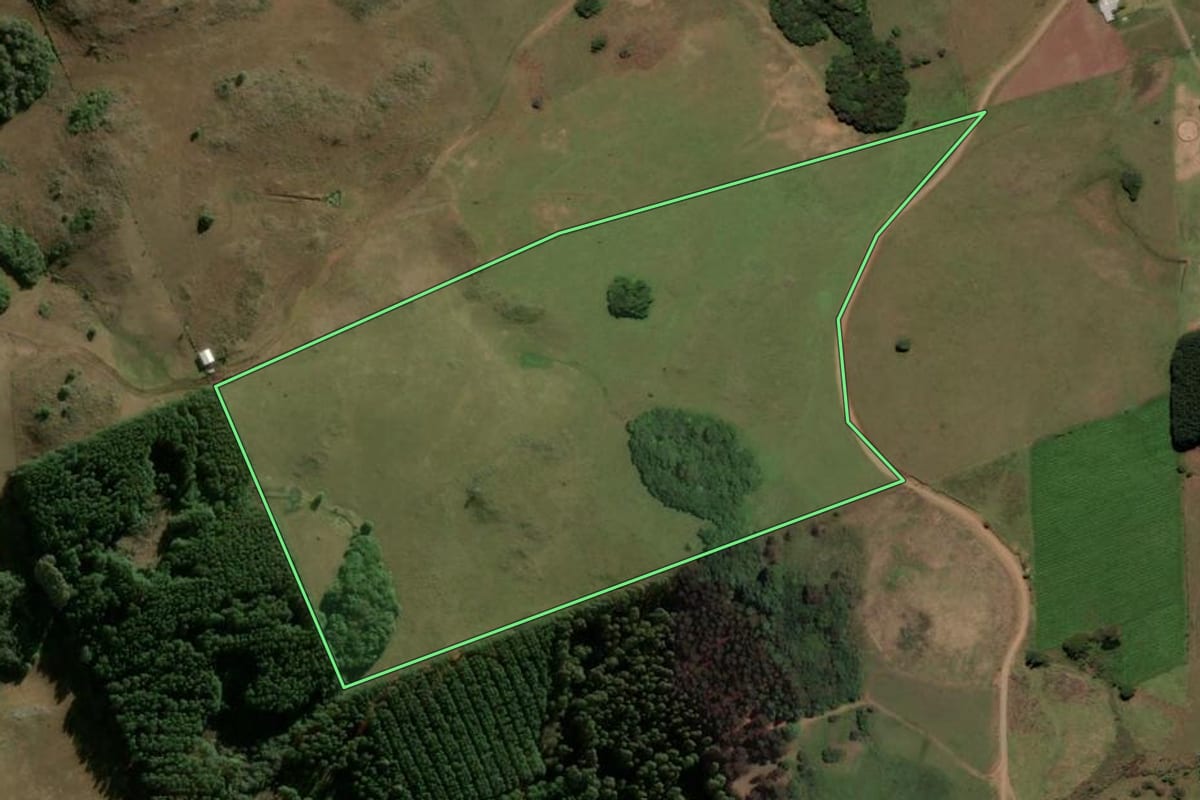 Imagem de satélite do imóvel rural em São Marcos (RS), com o contorno declarado no CAR desenhado por cima.