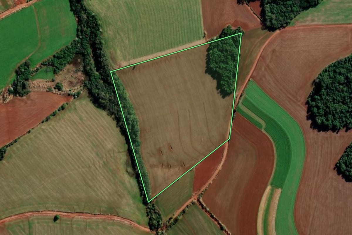 Imagem de satélite do imóvel rural em São Martinho (RS), com o contorno declarado no CAR desenhado por cima.