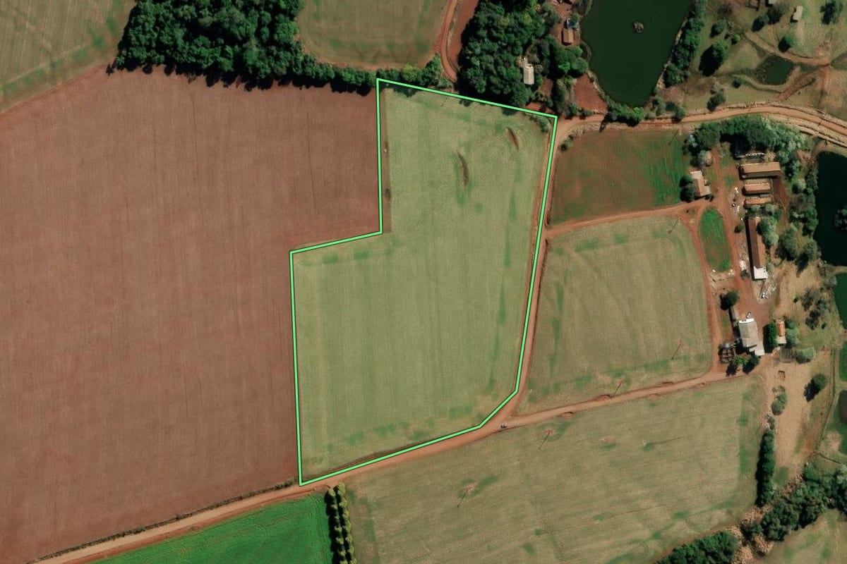 Imagem de satélite do imóvel rural em São Martinho (RS), com o contorno declarado no CAR desenhado por cima.