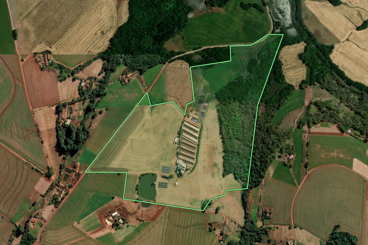 Imagem de satélite do imóvel rural em São Martinho (RS), com o contorno declarado no CAR desenhado por cima.