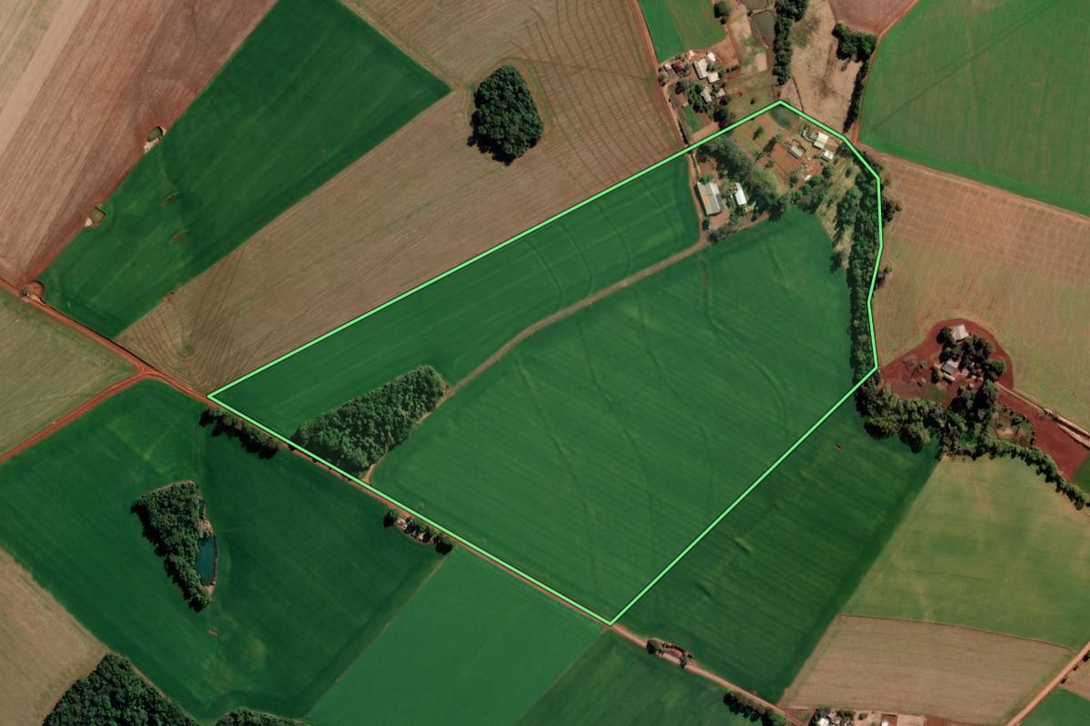 Imagem de satélite do imóvel rural em São Martinho (RS), com o contorno declarado no CAR desenhado por cima.