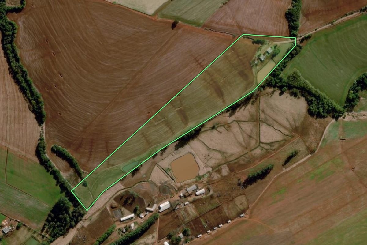 Imagem de satélite do imóvel rural em São Martinho (RS), com o contorno declarado no CAR desenhado por cima.