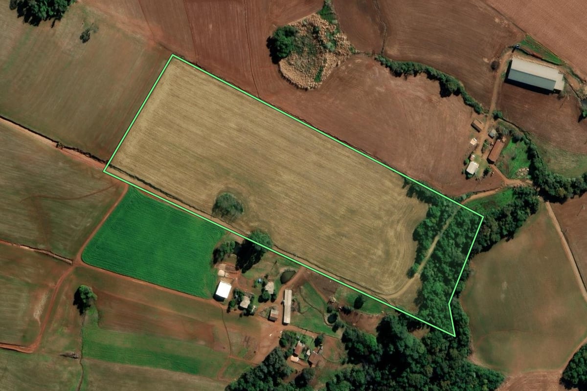 Imagem de satélite do imóvel rural em São Martinho (RS), com o contorno declarado no CAR desenhado por cima.
