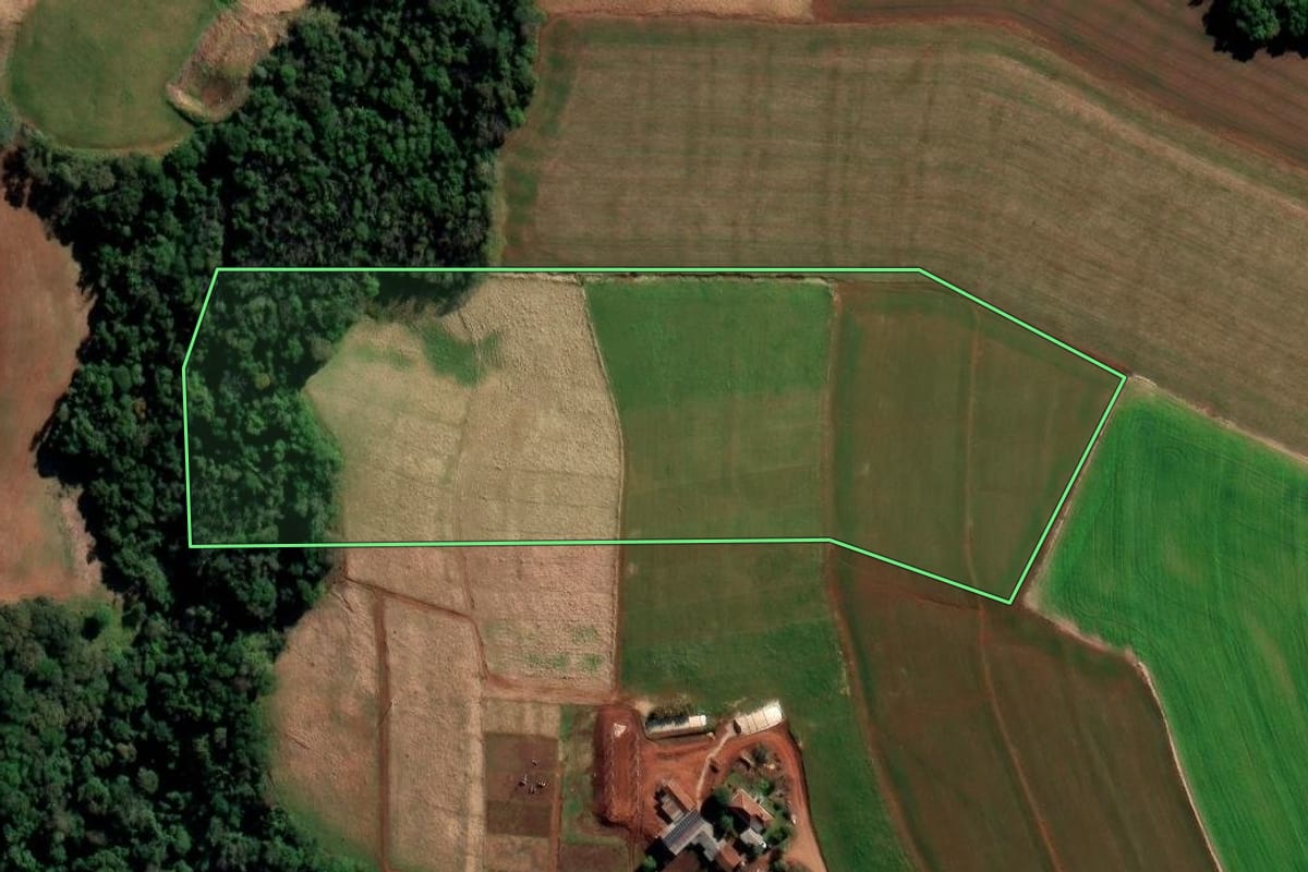 Imagem de satélite do imóvel rural em São Martinho (RS), com o contorno declarado no CAR desenhado por cima.