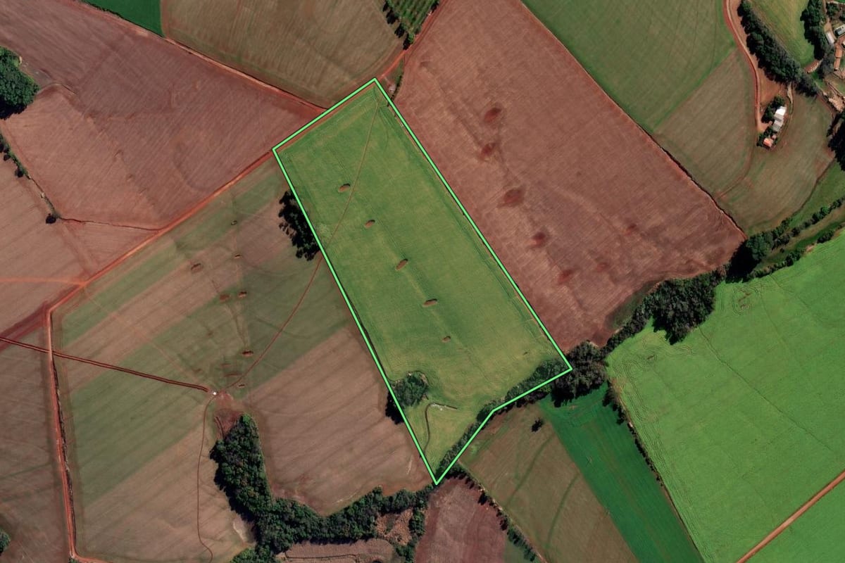Imagem de satélite do imóvel rural em São Martinho (RS), com o contorno declarado no CAR desenhado por cima.