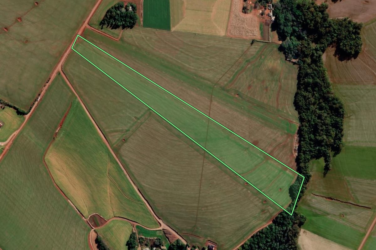 Imagem de satélite do imóvel rural em São Martinho (RS), com o contorno declarado no CAR desenhado por cima.