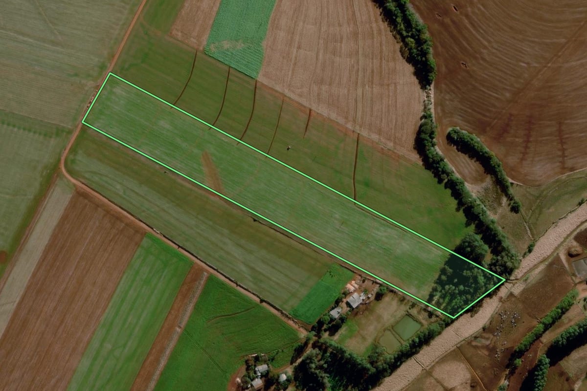 Imagem de satélite do imóvel rural em São Martinho (RS), com o contorno declarado no CAR desenhado por cima.
