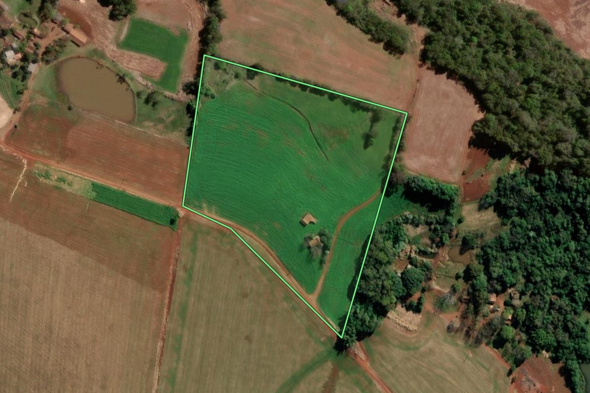 Imagem de satélite do imóvel rural em São Martinho (RS), com o contorno declarado no CAR desenhado por cima.