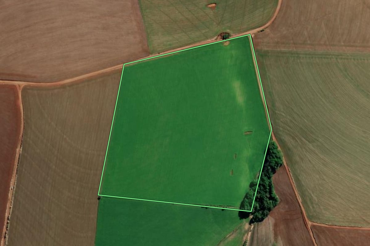 Imagem de satélite do imóvel rural em São Martinho (RS), com o contorno declarado no CAR desenhado por cima.