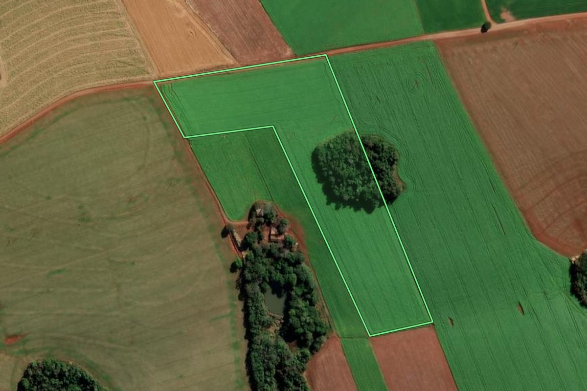 Imagem de satélite do imóvel rural em São Martinho (RS), com o contorno declarado no CAR desenhado por cima.