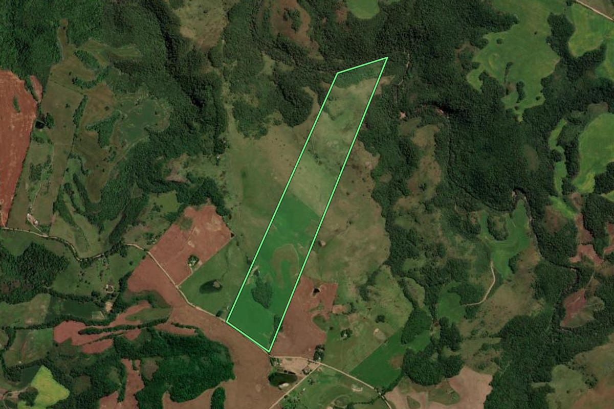 Imagem de satélite do imóvel rural em São Martinho da Serra (RS), com o contorno declarado no CAR desenhado por cima.