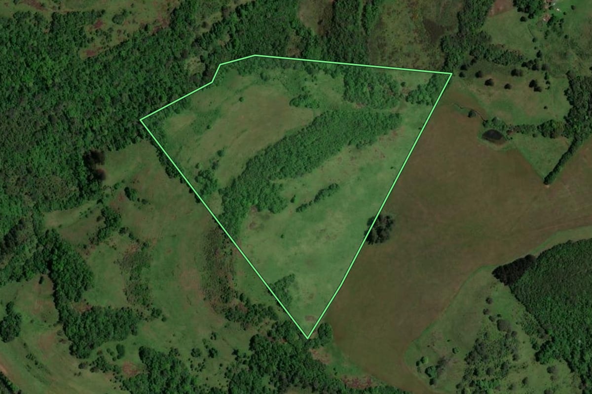 Imagem de satélite do imóvel rural em São Martinho da Serra (RS), com o contorno declarado no CAR desenhado por cima.
