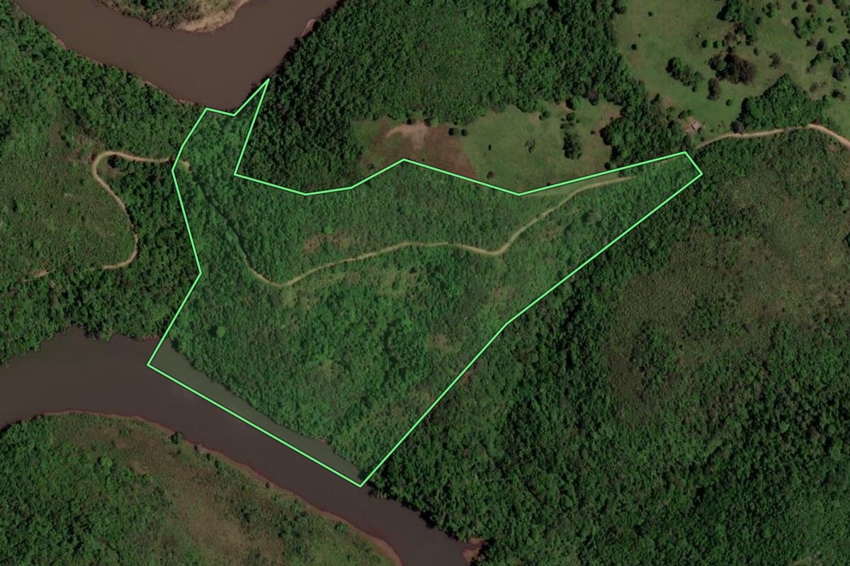 Imagem de satélite do imóvel rural em São Martinho da Serra (RS), com o contorno declarado no CAR desenhado por cima.