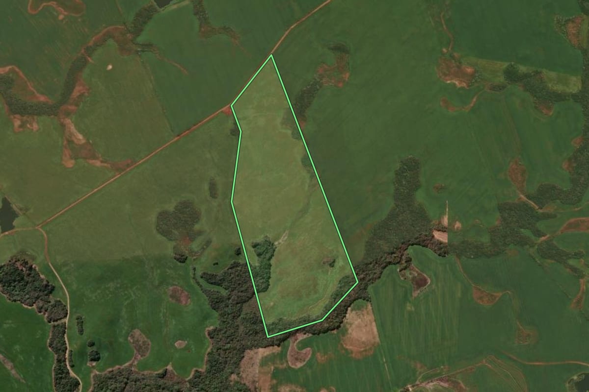 Imagem de satélite do imóvel rural em São Martinho da Serra (RS), com o contorno declarado no CAR desenhado por cima.