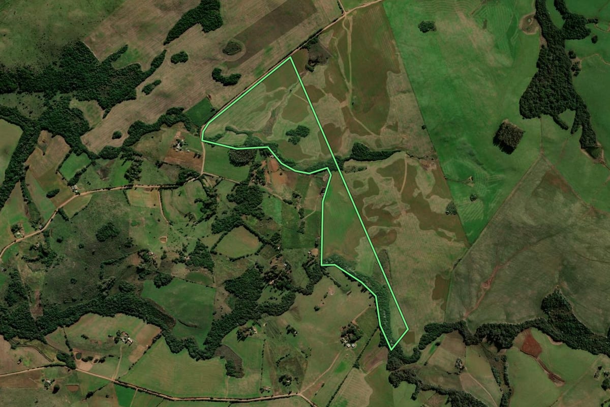 Imagem de satélite do imóvel rural em São Martinho da Serra (RS), com o contorno declarado no CAR desenhado por cima.