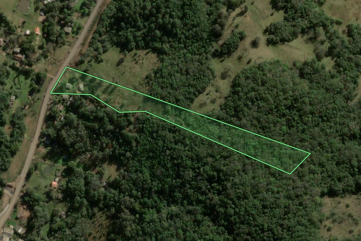 Imagem de satélite do imóvel rural em São Martinho da Serra (RS), com o contorno declarado no CAR desenhado por cima.