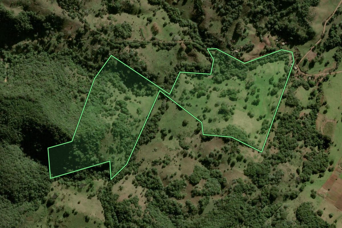 Imagem de satélite do imóvel rural em São Martinho da Serra (RS), com o contorno declarado no CAR desenhado por cima.