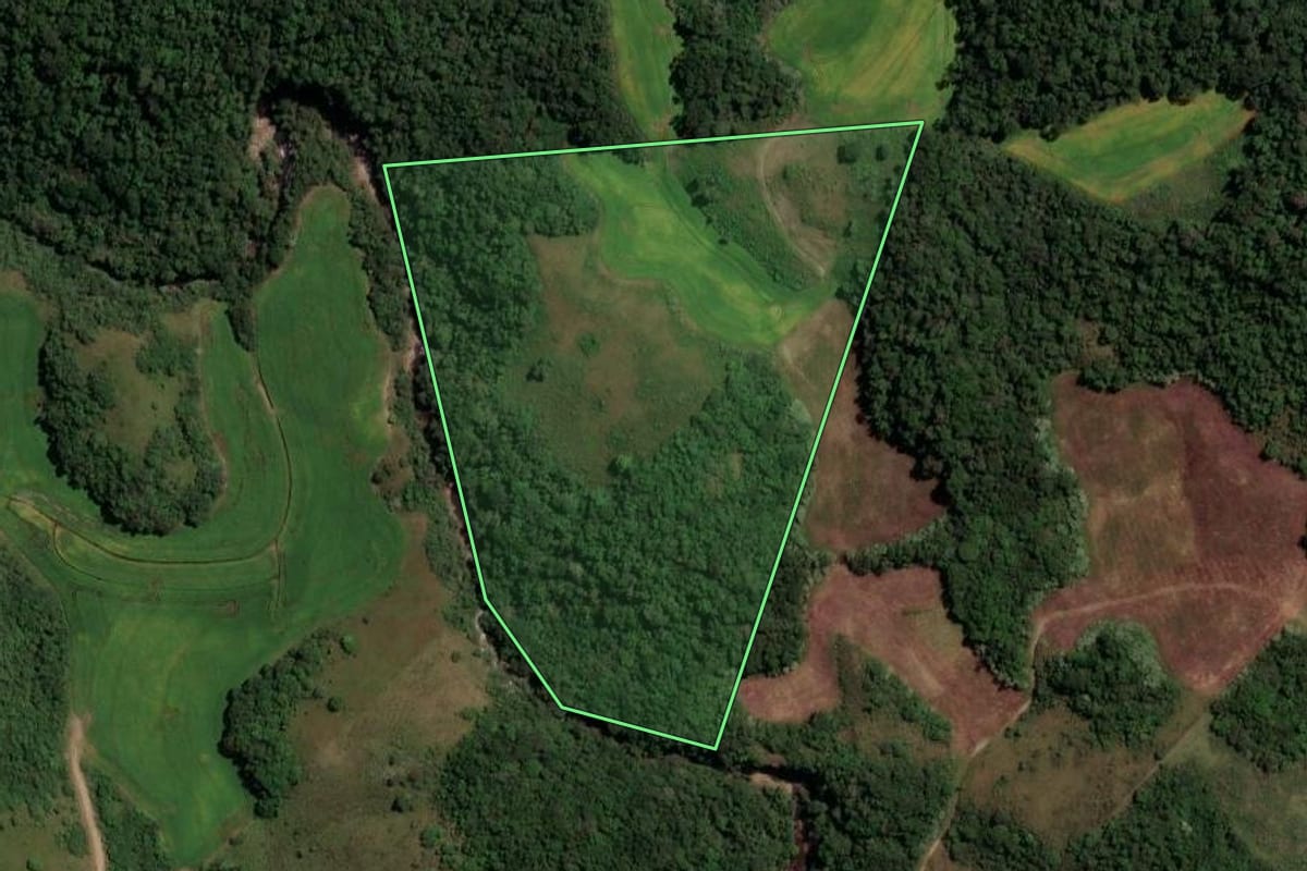 Imagem de satélite do imóvel rural em São Martinho da Serra (RS), com o contorno declarado no CAR desenhado por cima.