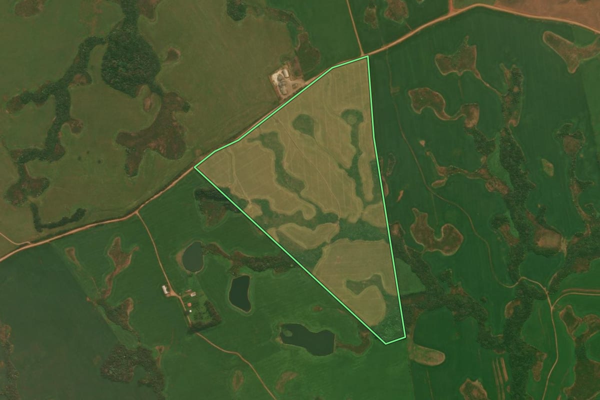 Imagem de satélite do imóvel rural em São Martinho da Serra (RS), com o contorno declarado no CAR desenhado por cima.